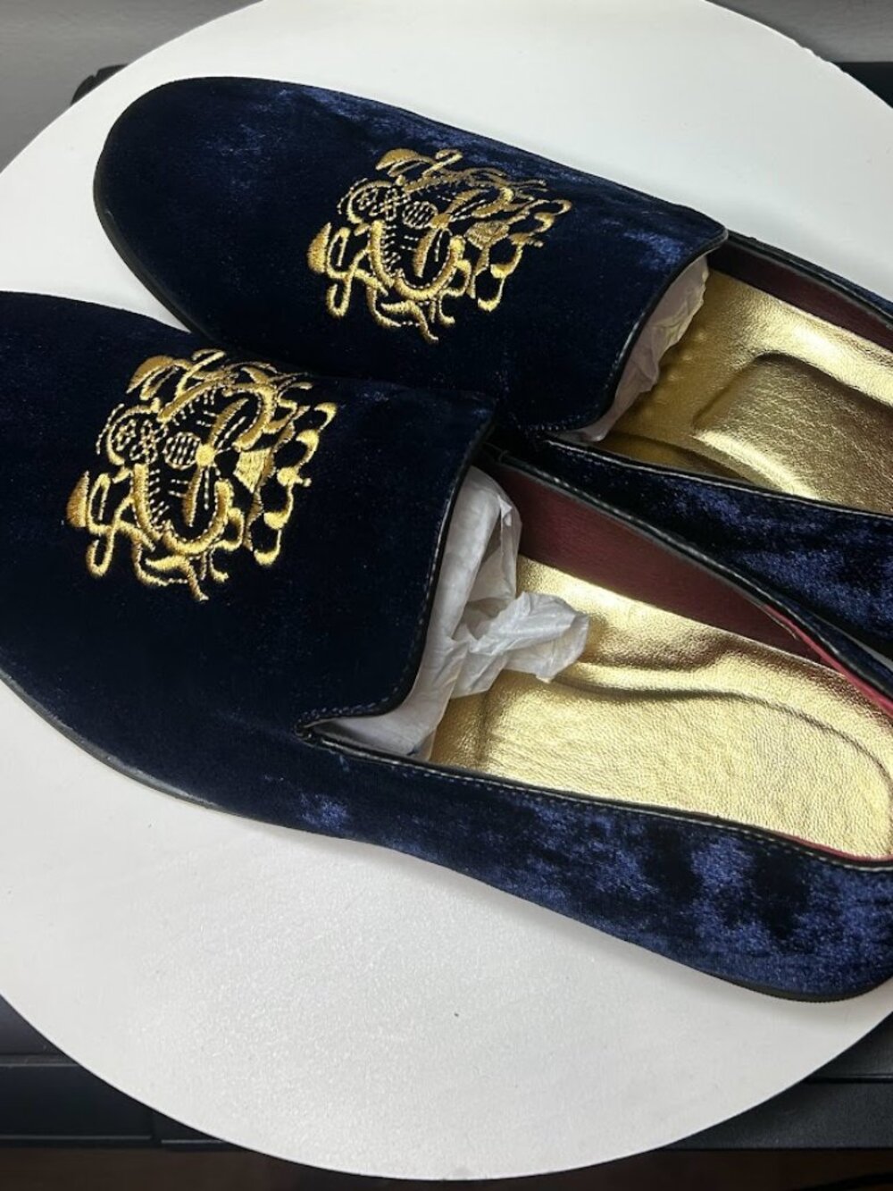 Men's Crushed Blue Velvet Loafers Slip On Shoes Slippers Flats Crown & Bee